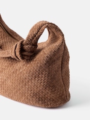 Mint Velvet Brown Tan Woven Suede Knot Detail Bag - Image 3 of 4