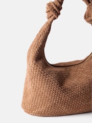 Mint Velvet Brown Tan Woven Suede Knot Detail Bag - Image 4 of 4