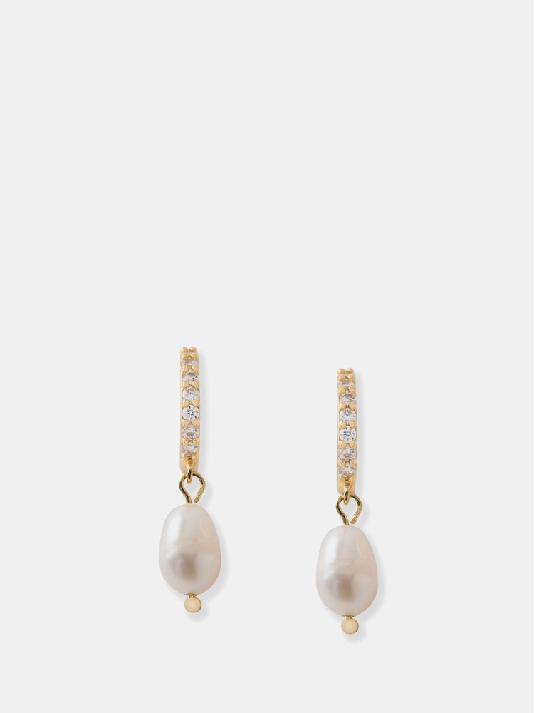 Mint Velvet Gold Plated Pearl Hoop Earrings - Image 1 of 3