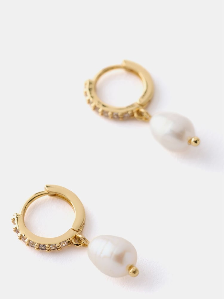 Mint Velvet Gold Plated Pearl Hoop Earrings - Image 2 of 3