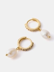 Mint Velvet Gold Plated Pearl Hoop Earrings - Image 3 of 3