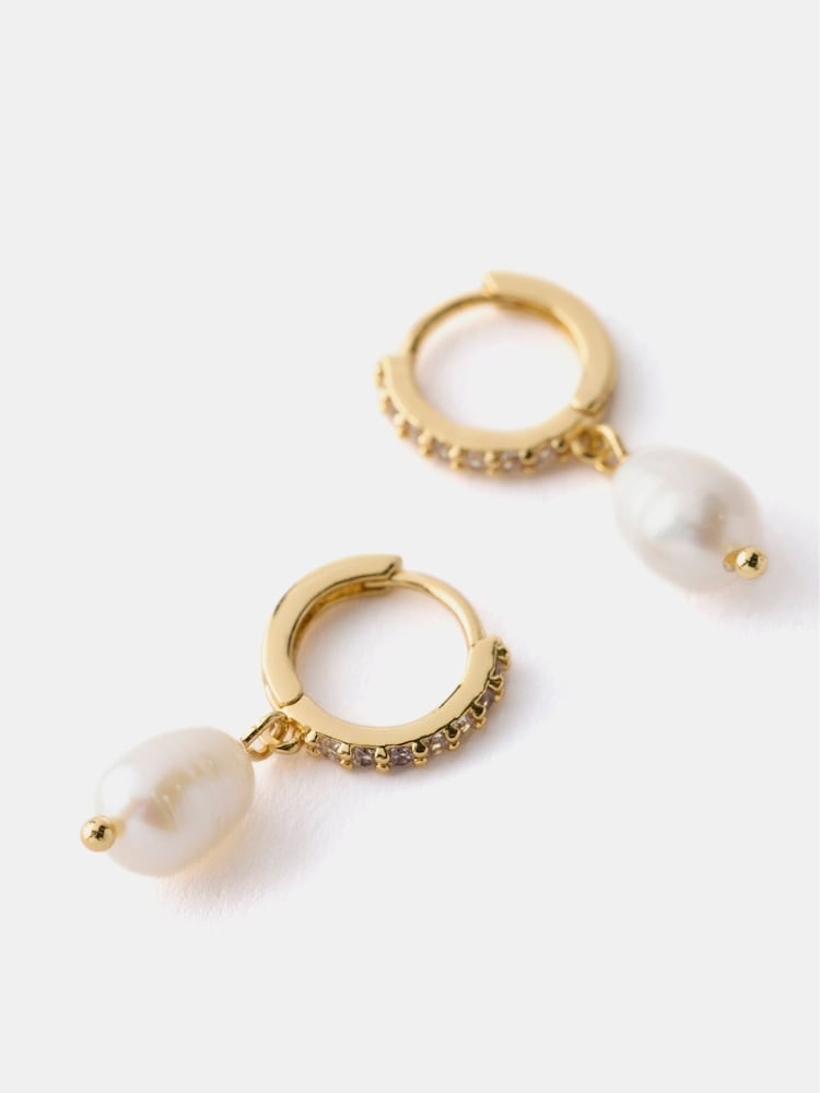 Mint Velvet Gold Plated Pearl Hoop Earrings - Image 3 of 3