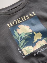 Charcoal Grey Hokusai License Long Sleeve 100% Cotton Sweat Top (3-16yrs) - Image 2 of 3
