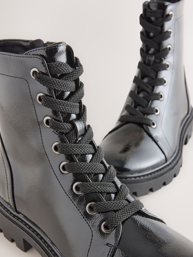Buy Black Patent Extra Wide Fit Forever Comfort® Lace-Up Boots