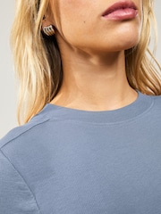 Blue Ribbed Elbow Length Crew Neck Top with TENCEL™ Lyocell - Image 3 of 6
