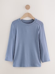 Blue Ribbed Elbow Length Crew Neck Top with TENCEL™ Lyocell - Image 4 of 6