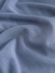 Blue Ribbed Elbow Length Crew Neck Top with TENCEL™ Lyocell - Image 5 of 6
