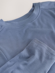 Blue Ribbed Elbow Length Crew Neck Top with TENCEL™ Lyocell - Image 6 of 6