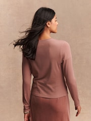 Pink Lightweight Ribbed Long Sleeve Cardigan with TENCEL™ Lyocell - Image 2 of 8