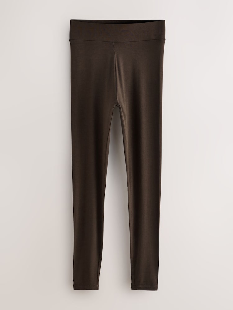 Brown High Waist Cotton Leggings - Image 1 of 3