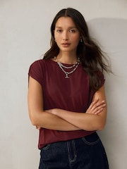 Wine Cotton Blend Sleeveless Drape Top - Image 1 of 8