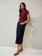 Wine Cotton Blend Sleeveless Drape Top - Image 2 of 8