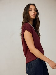 Wine Cotton Blend Sleeveless Drape Top - Image 3 of 8
