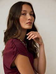 Wine Cotton Blend Sleeveless Drape Top - Image 5 of 8