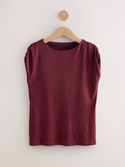 Wine Cotton Blend Sleeveless Drape Top - Image 6 of 8