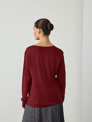 Vinho - Cotton Modal Blend Slouch Long Sleeve T-Shirt - Imagem 3 de 6