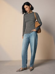 Multi 3 Pack Ribbed Crew Neck Long Sleeve T-Shirt - Image 7 of 11