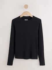 Black Soft Touch Lightweight Ribbed Long Sleeve T-Shirt with TENCEL™ Lyocell - Image 1 of 3