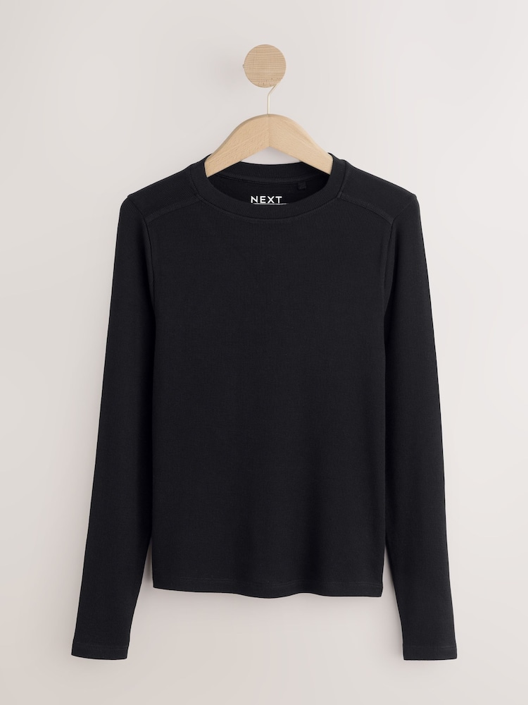 Black Soft Touch Lightweight Ribbed Long Sleeve T-Shirt with TENCEL™ Lyocell - Image 1 of 3