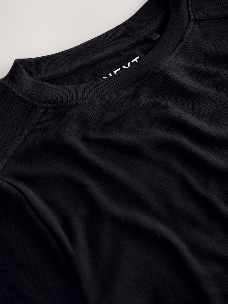 Black Soft Touch Lightweight Ribbed Long Sleeve T-Shirt with TENCEL™ Lyocell - Image 3 of 3