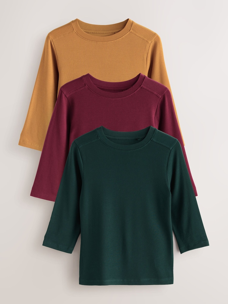 Jewel Tone Multi Elbow Length Crew Neck Tops 3 Pack - Image 1 of 11