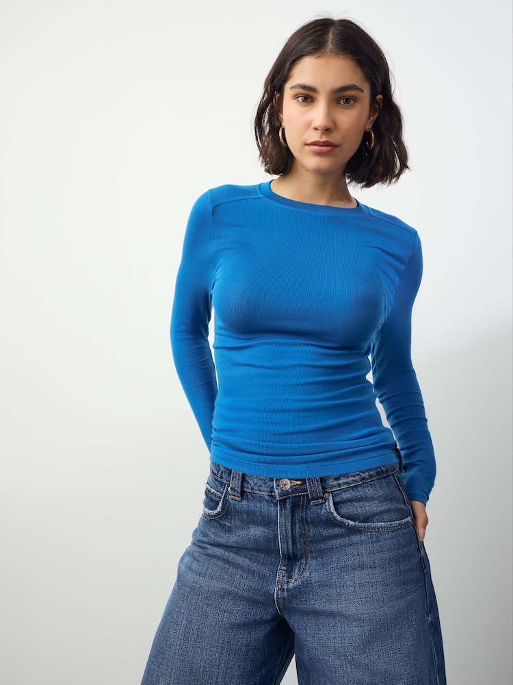 Blue Soft Touch Lightweight Ribbed Long Sleeve T-Shirt with TENCEL™ Lyocell - Image 1 of 6
