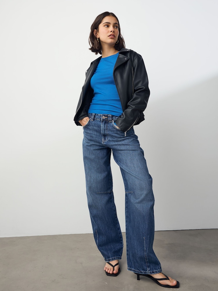 Blue Soft Touch Lightweight Ribbed Long Sleeve T-Shirt with TENCEL™ Lyocell - Image 2 of 6