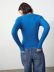 Blue Soft Touch Lightweight Ribbed Long Sleeve T-Shirt with TENCEL™ Lyocell - Image 3 of 6