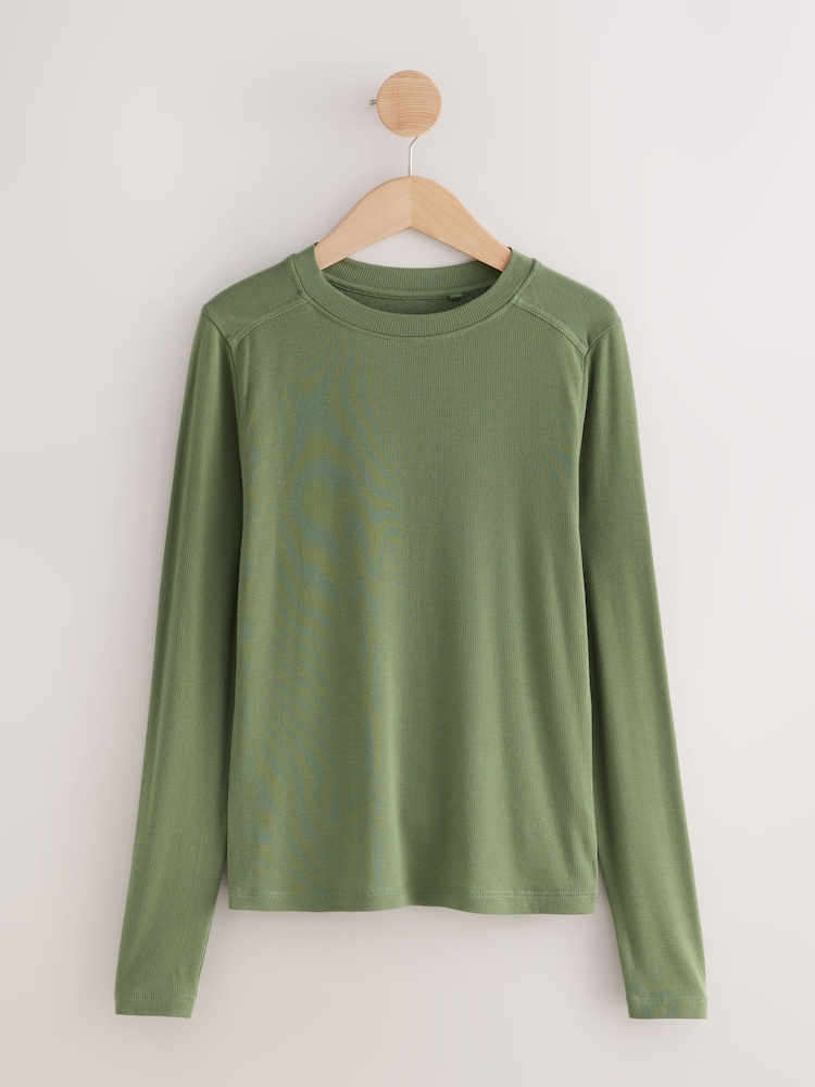 Multi 3 Pack Long Sleeve Crew Neck Top Containing TENCEL™ Lyocell - Image 2 of 9