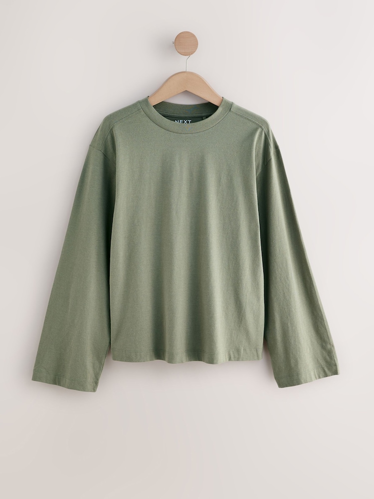 Green Relaxed Long Sleeve Crew Neck T-Shirt - Image 1 of 3