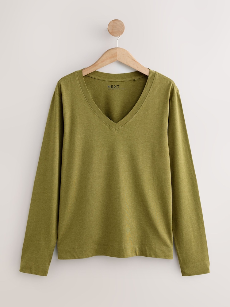 Multi 5 Pack Long Sleeve Modal V Neck T-Shirt - Image 2 of 8