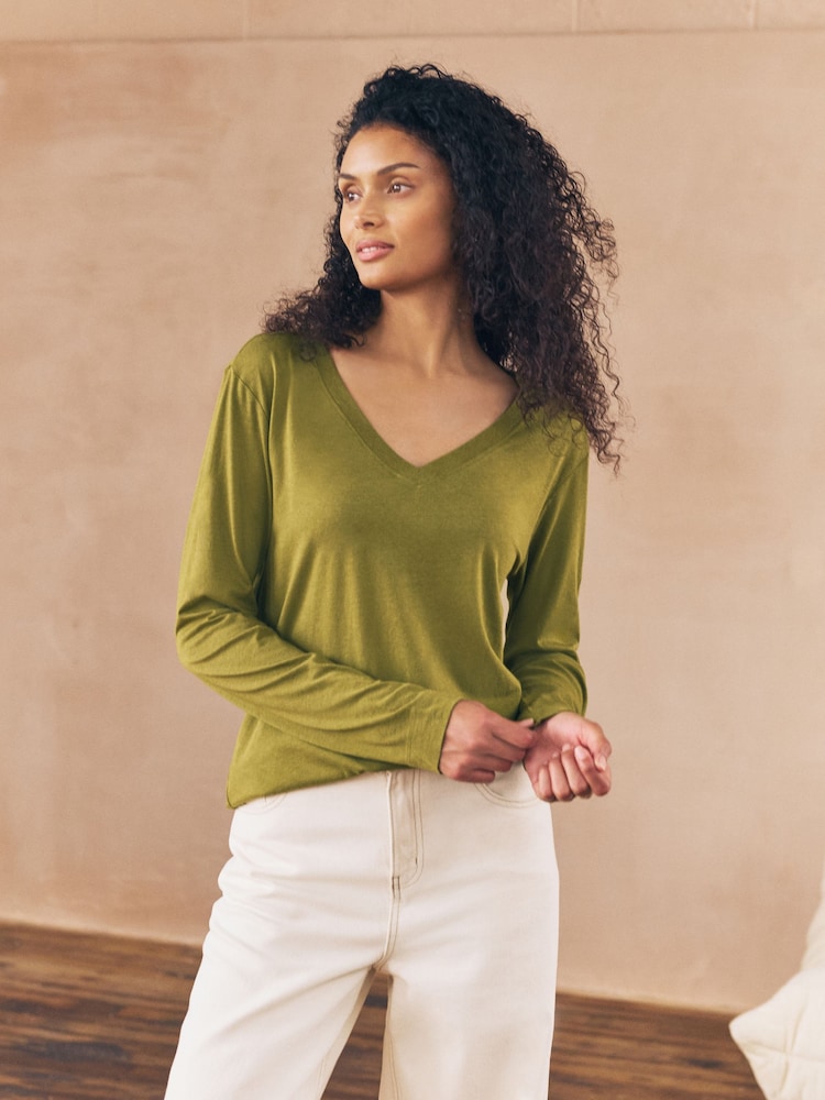 Multi 5 Pack Long Sleeve Modal V Neck T-Shirt - Image 2 of 12 Multi 5 Pack Long Sleeve Modal V Neck T-Shirt - Image 2 of 12