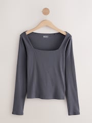 Grey/Ecru/Red 3 Pack Square Neck Ribbed Long Sleeve Top - Image 4 of 10