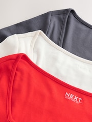 Grey/Ecru/Red 3 Pack Square Neck Ribbed Long Sleeve Top - Image 6 of 10