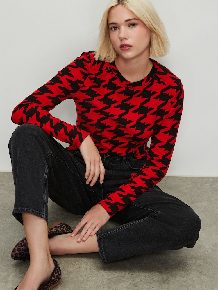 Red/Black Soft Touch Lightweight Ribbed Long Sleeve T-Shirt with TENCEL™ Lyocell - Image 1 of 7