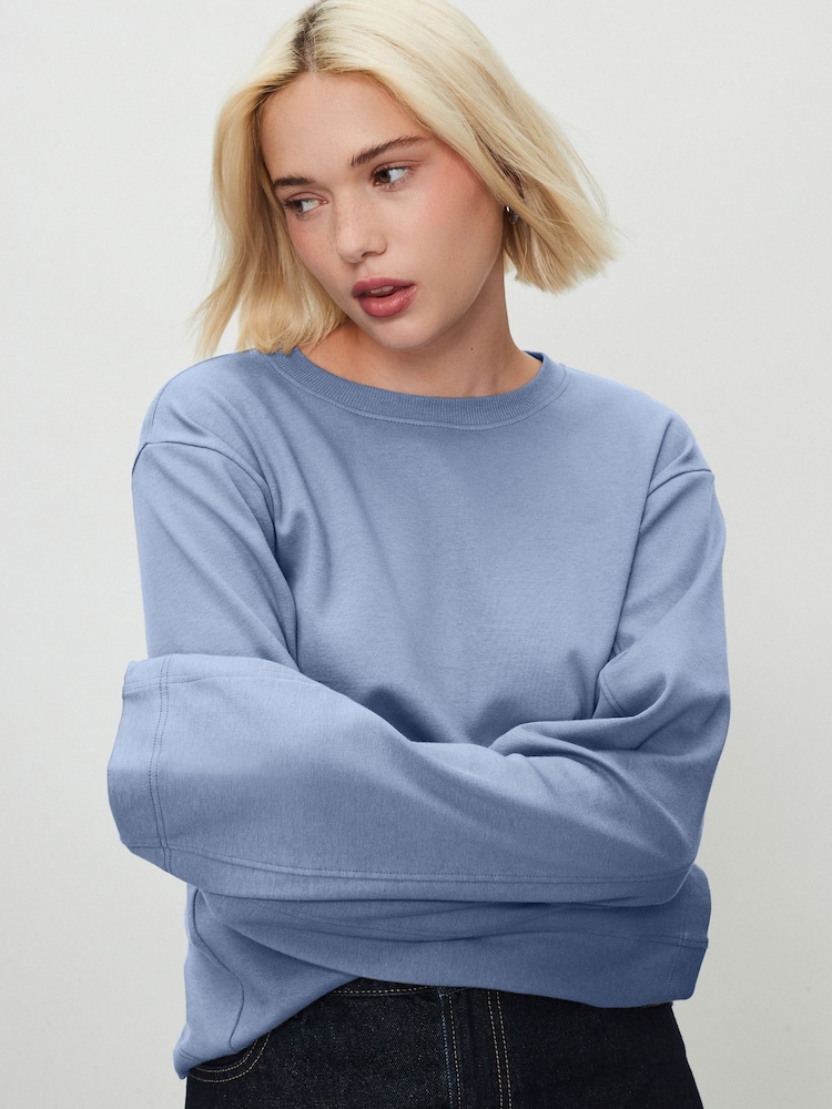 Azul - Interlock Long Sleeve Crew Neck T-Shirt - Imagem 1 de 7