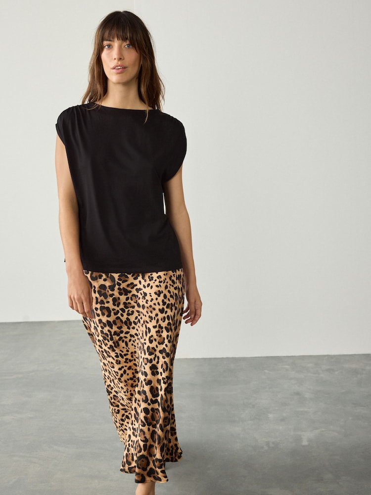 Black Cotton Blend Sleeveless Drape Top - Image 2 of 7