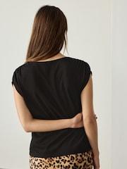 Black Cotton Blend Sleeveless Drape Top - Image 3 of 7