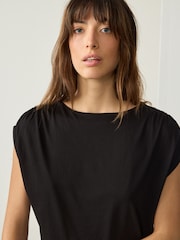 Black Cotton Blend Sleeveless Drape Top - Image 4 of 7