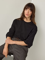 Black Relaxed Long Sleeve Crew Neck T-Shirt - Image 1 of 8