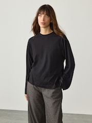 Black Relaxed Long Sleeve Crew Neck T-Shirt - Image 3 of 8
