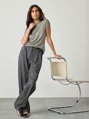 Olive Green Cotton Blend Sleeveless Drape Top - Image 3 of 8