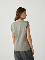 Olive Green Cotton Blend Sleeveless Drape Top - Image 4 of 8