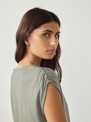 Olive Green Cotton Blend Sleeveless Drape Top - Image 5 of 8