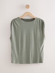 Olive Green Cotton Blend Sleeveless Drape Top - Image 6 of 8