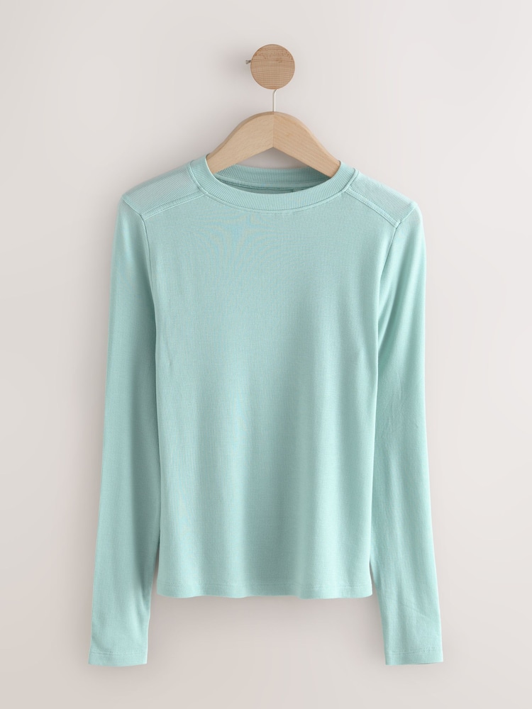 Ecru/Seafoam Green/Neutral 3 Pack Long Sleeve Crew Neck Top Containing TENCEL™ Lyocell - Image 2 of 6