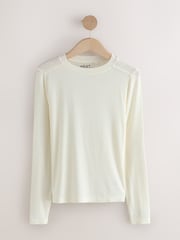 Ecru/Seafoam Green/Neutral 3 Pack Long Sleeve Crew Neck Top Containing TENCEL™ Lyocell - Image 3 of 6