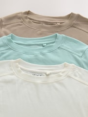 Ecru/Seafoam Green/Neutral 3 Pack Long Sleeve Crew Neck Top Containing TENCEL™ Lyocell - Image 5 of 6