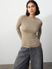 Ecru/Seafoam Green/Neutral 3 Pack Long Sleeve Crew Neck Top Containing TENCEL™ Lyocell - Image 7 of 10