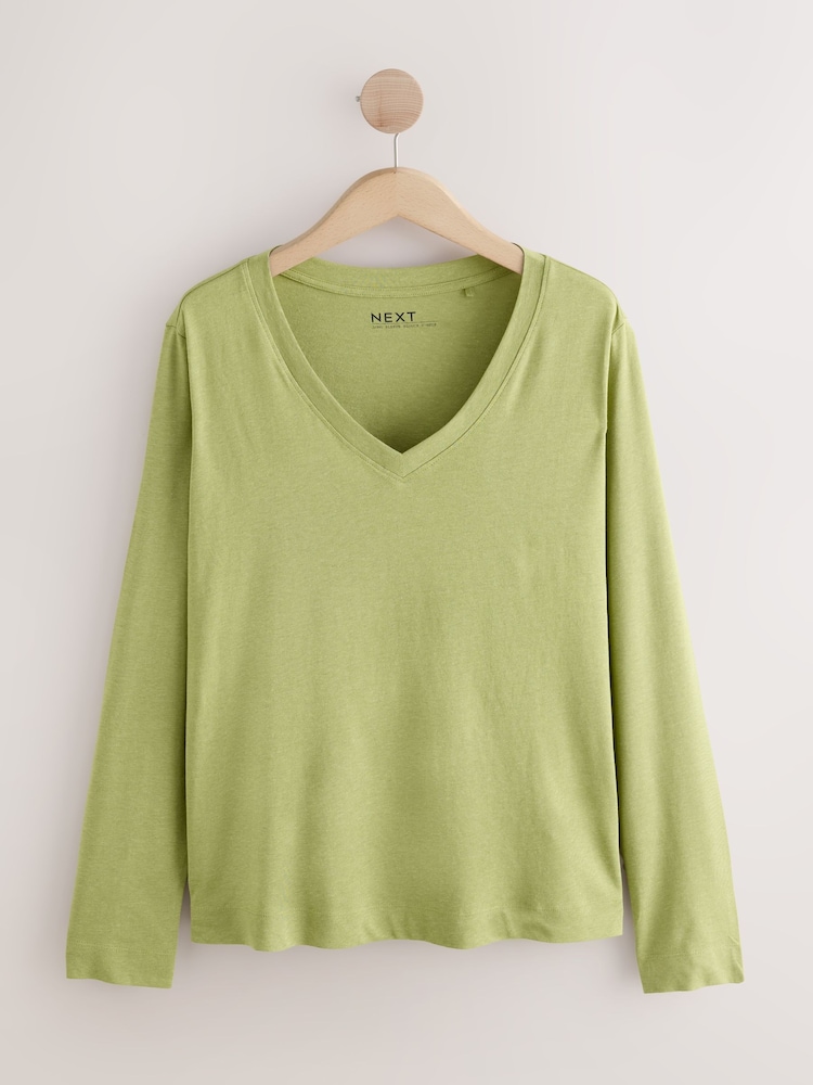 Green Cotton Modal Blend Slouch Long Sleeve T-Shirt - Image 1 of 3 Green Cotton Modal Blend Slouch Long Sleeve T-Shirt - Image 1 of 3